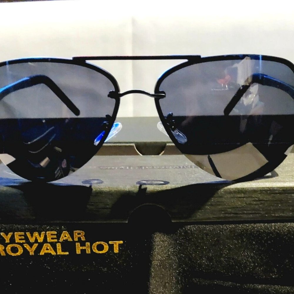 Unisex Aviator Sunglasses Polarized 100%UV Black Metal Frame Spring Hinge 60mm